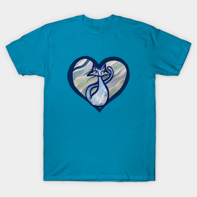 Blue Cat Love T-Shirt by bubbsnugg